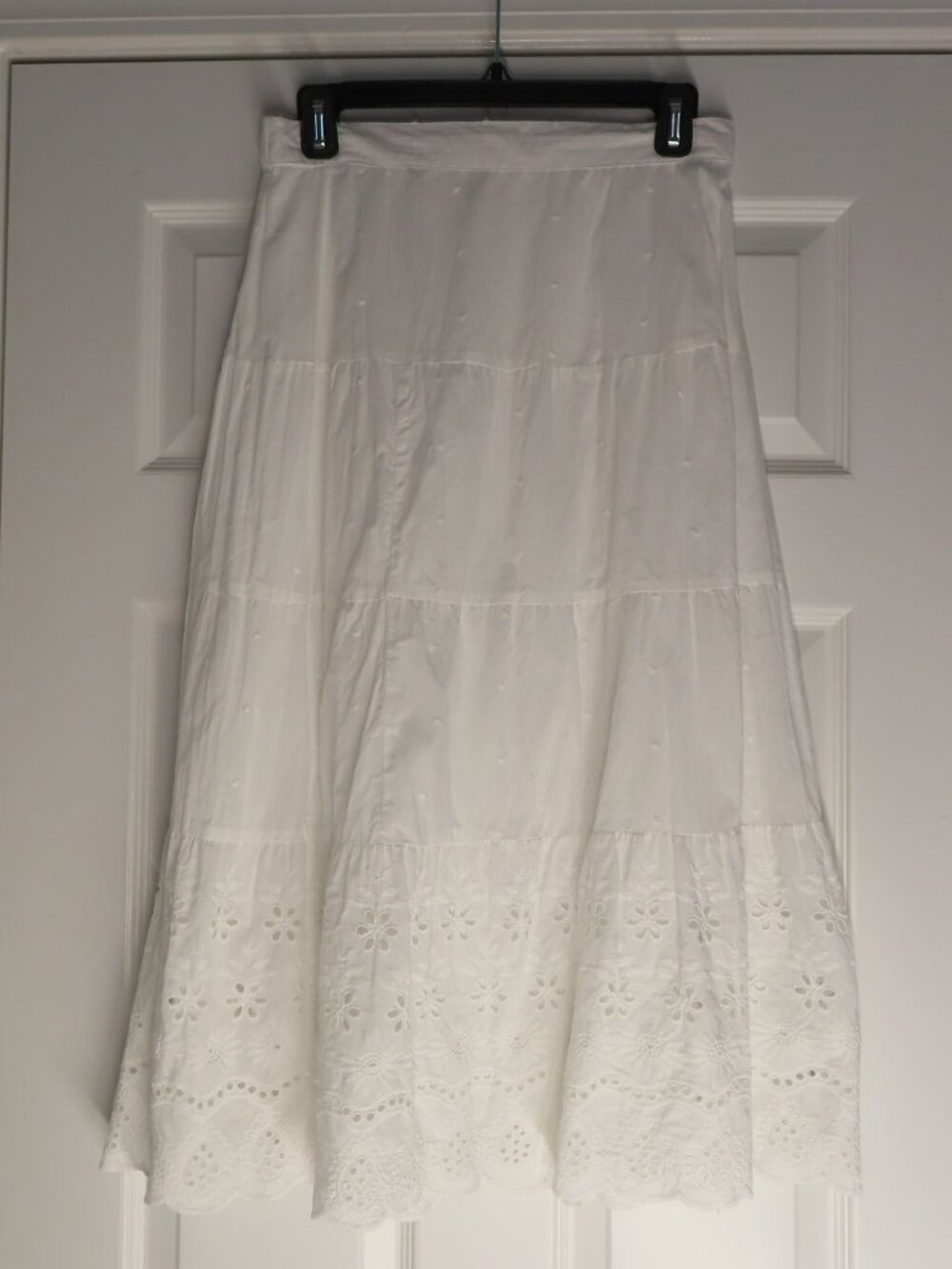 Studio West White Tiered Eyelet Midi Skirt Cotton Lined Small Pull on Summer